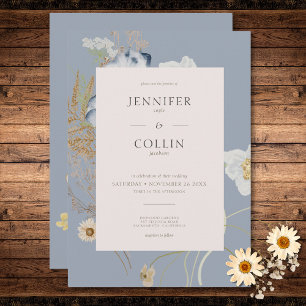 Invitation Fleurs sauvages rustiques sur Dusty Blue Mariage