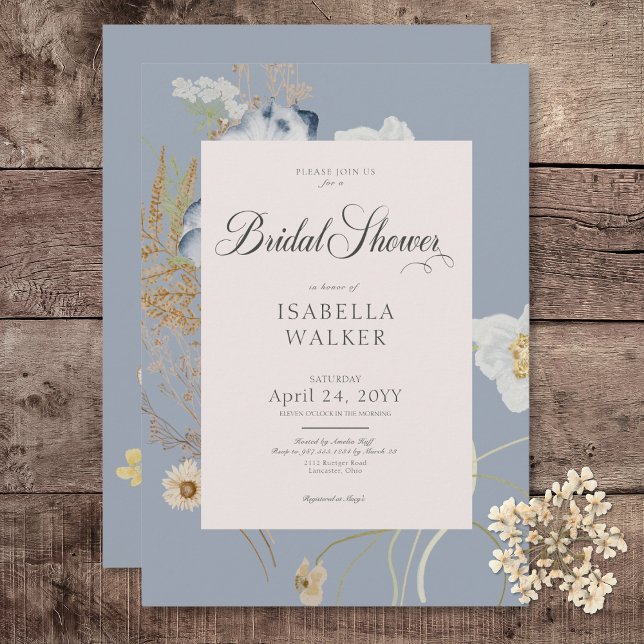 Invitation Fleurs sauvages rustiques sur une Baby Shower de m (Rustic Wildflowers on Dusty Blue Bridal Shower Invitation)