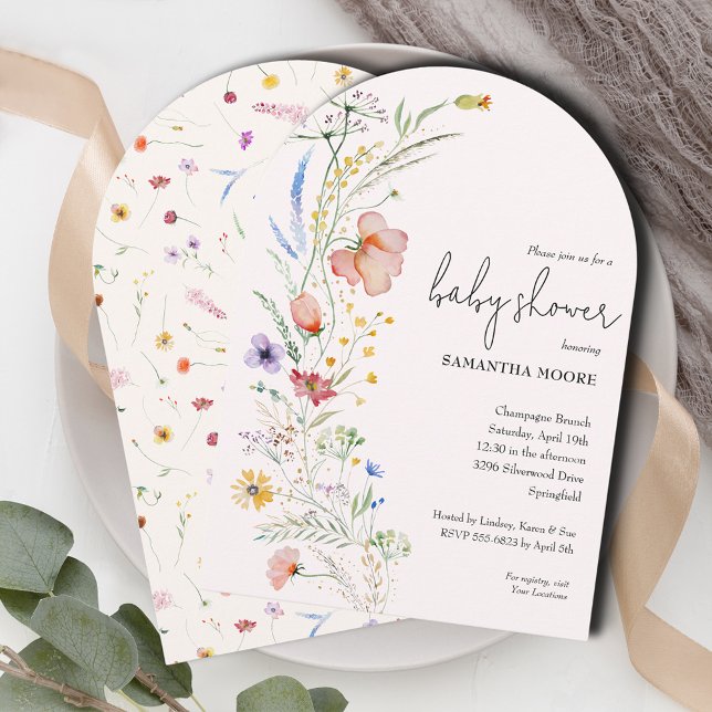 Invitation Fleurs sauvages sur Arche de Baby shower ivoire (Wildflowers ivory baby  shower arch-top invitations - INSTANT DOWNLOAD and or PRINTED or both! )