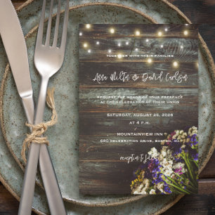 Invitation Fleurs sauvages sur guirlande lumineuse en bois Ma
