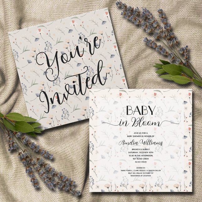 Invitation Fleurs sauvages sur le Baby shower ivoirien (Wildflowers on Ivory Baby Shower Invitations, INSTANT DOWNLOAD and/or PRINTED)