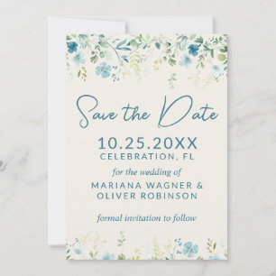 Invitation Fleurs sauvages turquoises Bleu Beige Enregistrer 