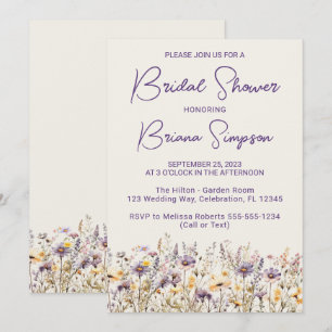 Invitation Fleurs sauvages violettes floral beige Baby Shower