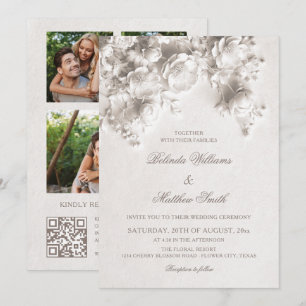 Invitation Fleurs sculptées en ivoire Roses 3D Mariage