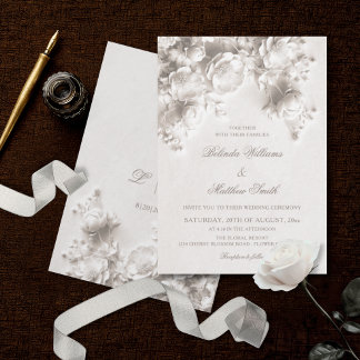 Invitation Fleurs sculptées en ivoire Roses 3D Mariage