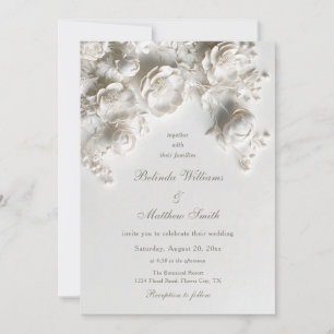 Invitation Fleurs sculpturales blanches élégantes