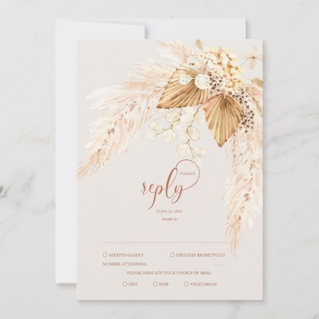 Invitation Fleurs séchées Boho et Pampas Grass RSVP (Devant)