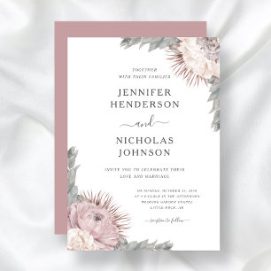 Invitation Fleurs séchées florales Boho Rose poudrée Mariage 