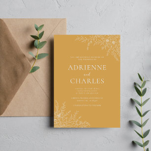 Invitation Fleurs Simplicité 1 Jaune Ocre Mariage Minimaliste