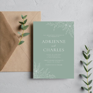 Invitation Fleurs Simplicité 1 Vert Sauge Mariage Minimaliste