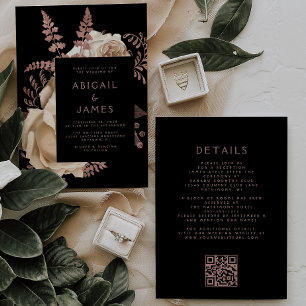 Invitation Fleurs Sombres Ivoire Humeur Code QR Or Rose Maria