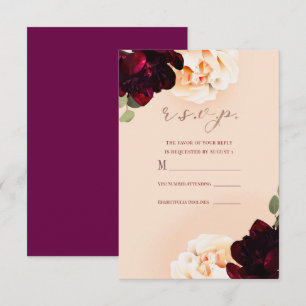 Invitation Fleurs Sombres Marsala Péché Rose Doré Réponse R.S