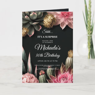 Invitation Fleurs succulentes fête surprise d'anniversaire Fl
