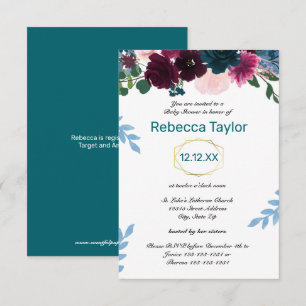 Invitation Fleurs Teintes Saphyrin Vertical - Baby Shower 3x5