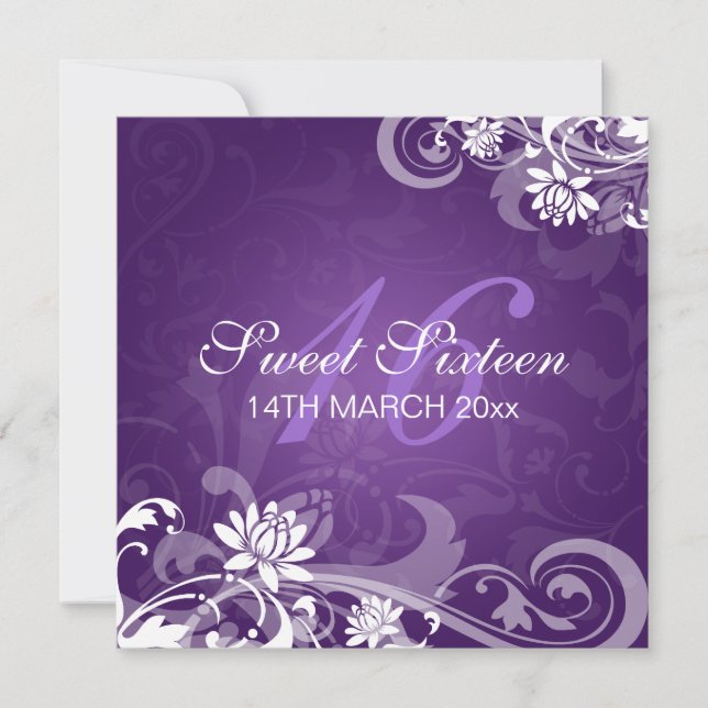Invitation Fleurs tourbillonnantes de partie de sweet sixteen (Devant)