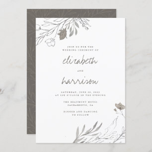 Invitation Fleurs tracées à la main Mariage d'aquarelle rusti