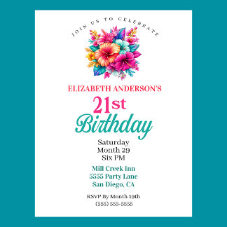 Invitation Fleurs Tropicales 21e Anniversaire