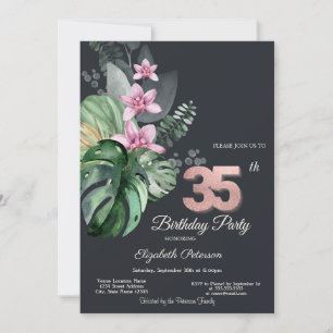 Invitation Fleurs Tropicales 35e Anniversaire Sombre