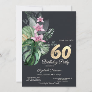 Invitation Fleurs Tropicales 60e Anniversaire Sombre