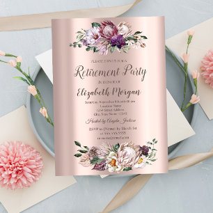 Invitation Fleurs tropicales aquarelle, retraite Rose Gold 