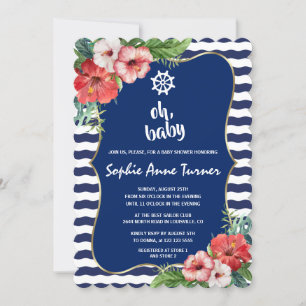 Invitation Fleurs tropicales BABY SHOWER des rayures de la Ma