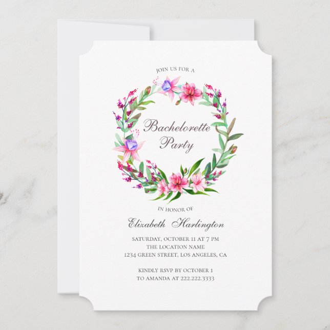 Invitation Fleurs tropicales. Bachelorette de destination (Devant)