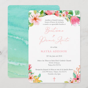 Invitation Fleurs tropicales Bautizo Girl Baptiser en espagno