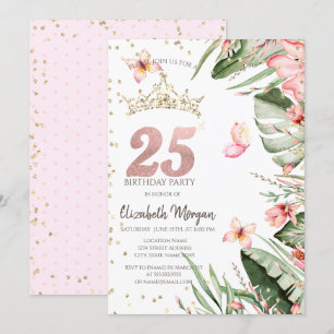 Invitation Fleurs tropicales Diamants Feuille 25e anniversair