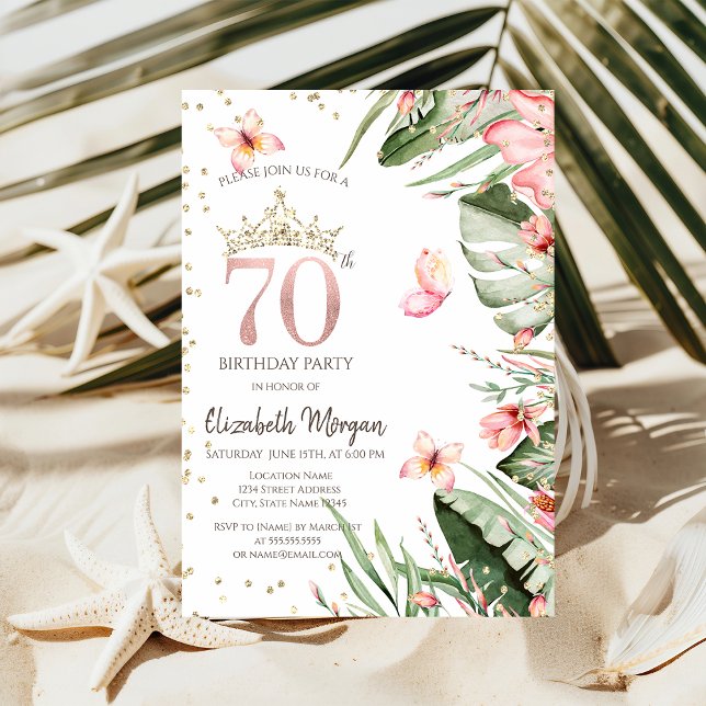 Invitation Fleurs tropicales Diamants Feuille 70e anniversair (Créateur téléchargé)