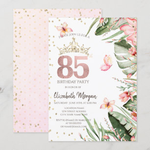 Invitation Fleurs tropicales Diamants Feuille 85e anniversair