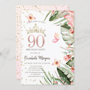Invitation Fleurs tropicales Diamants Feuille 90e anniversair