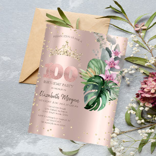 Invitation Fleurs Tropicales Diamants Or Rose 100e Anniversai