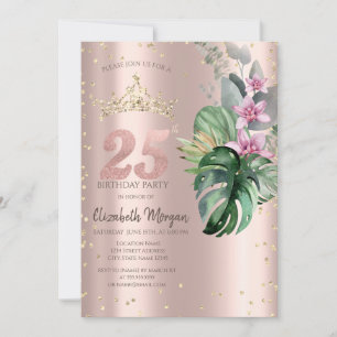 Invitation Fleurs Tropicales Diamants Or Rose 25e Anniversair