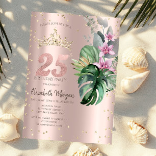 Invitation Fleurs Tropicales Diamants Or Rose 25e Anniversair