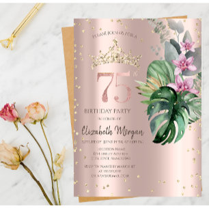 Invitation Fleurs Tropicales Diamants Or Rose 75e Anniversair