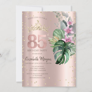 Invitation Fleurs Tropicales Diamants Or Rose 85e Anniversair