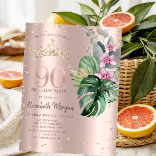Invitation Fleurs Tropicales Diamants Or Rose 90e Anniversair