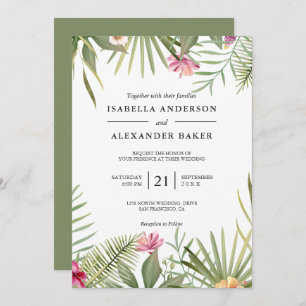 Invitation Fleurs Tropicales Et Mariage Feuille