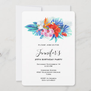 Invitation Fleurs tropicales exotiques - Anniversaire rose et