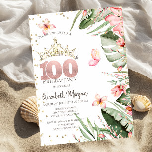 Invitation Fleurs Tropicales Feuilles Diamants 100e Anniversa