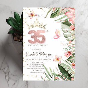Invitation Fleurs Tropicales Feuilles Diamants 35e Anniversai
