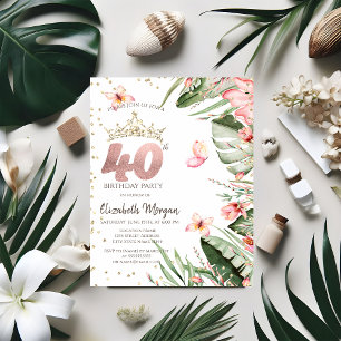 Invitation Fleurs Tropicales Feuilles Diamants 40e Anniversai