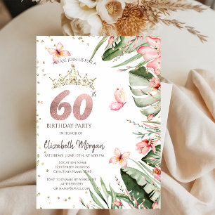 Invitation Fleurs Tropicales Feuilles Diamants 60ème Annivers