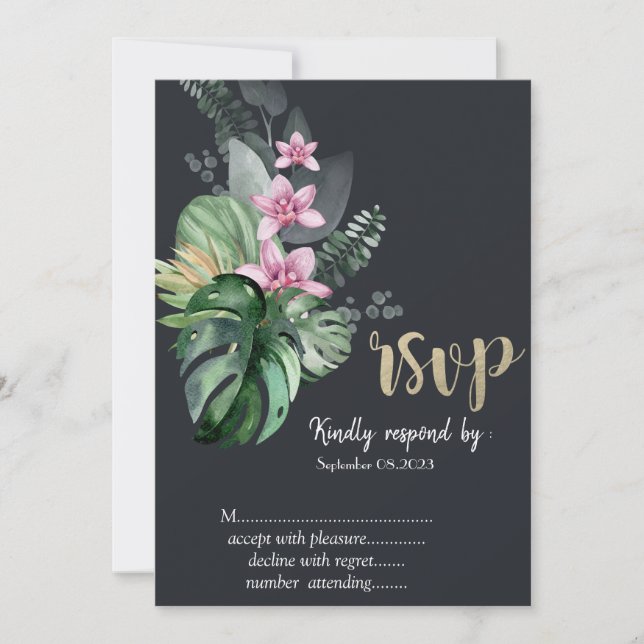 Invitation Fleurs tropicales foncées RSVP (Devant)