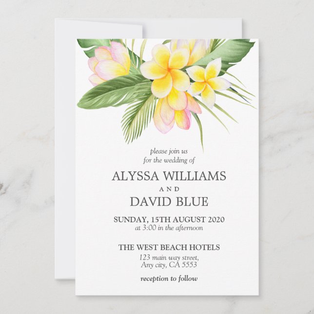Invitation Fleurs tropicales Hawaii Beach Mariage romantique (Devant)