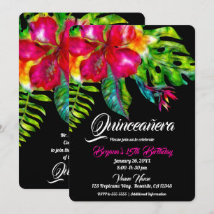 Invitation Fleurs tropicales lumineuses Quinceañera à l'hibis