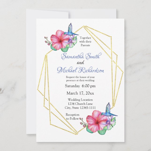 Invitation Fleurs tropicales Mariage de colibris (Devant)