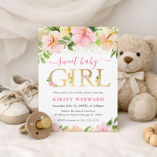 Invitation Fleurs tropicales rose en aquarelle Baby Shower
