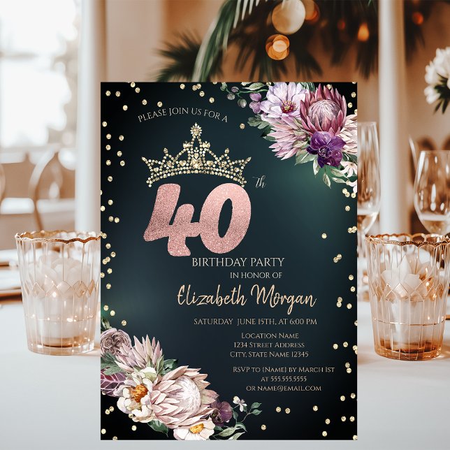 Invitation Fleurs tropicales Tiara Diamonds Vert 40e (Créateur téléchargé)