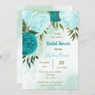 Invitation fleurs turquoise vert feuille nuptiale